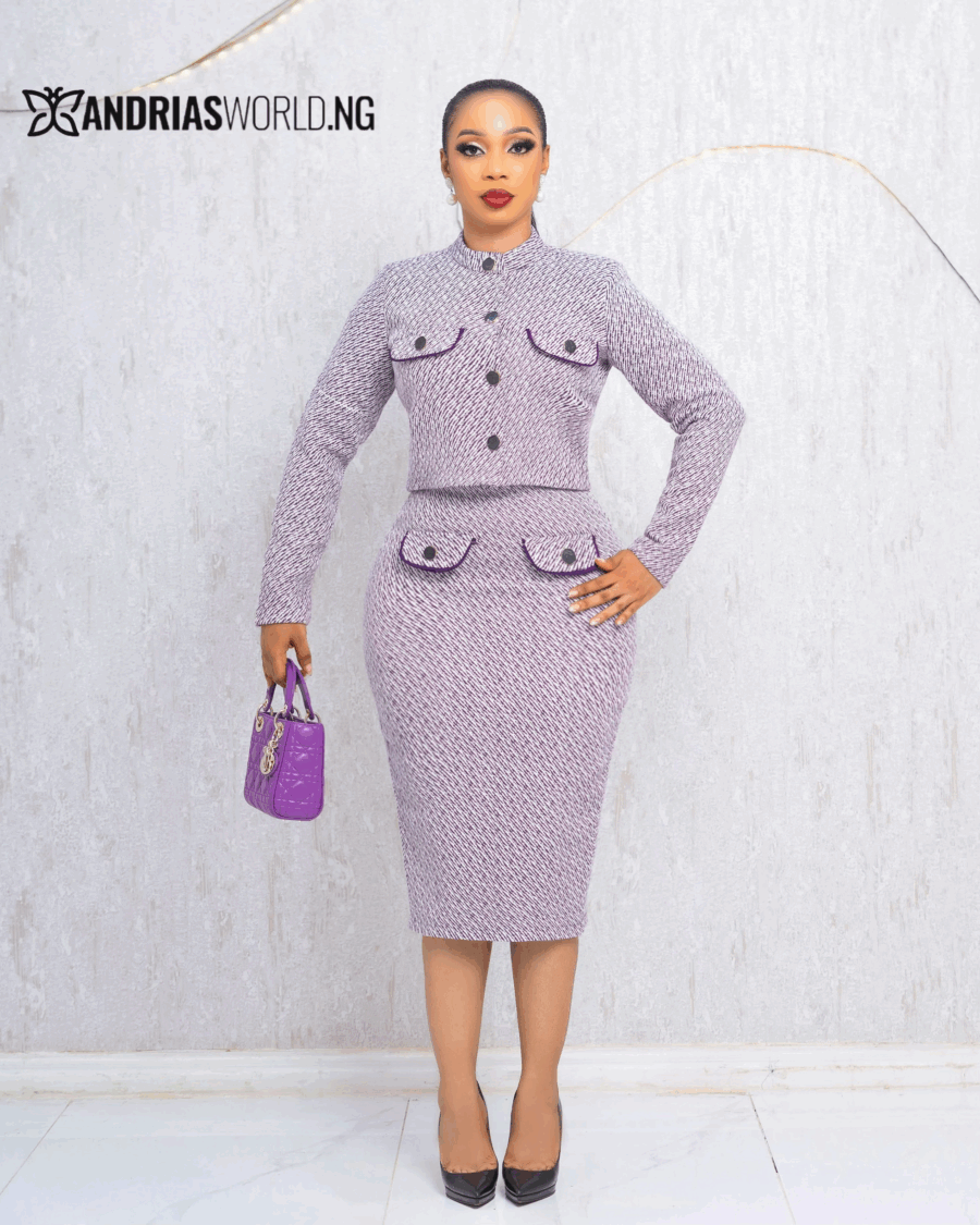 PURPLE TWEED SKIRT SUIT